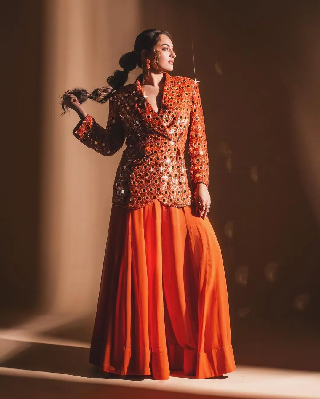 Sonakshi Sinha Wearing Beautiful Orange Gown